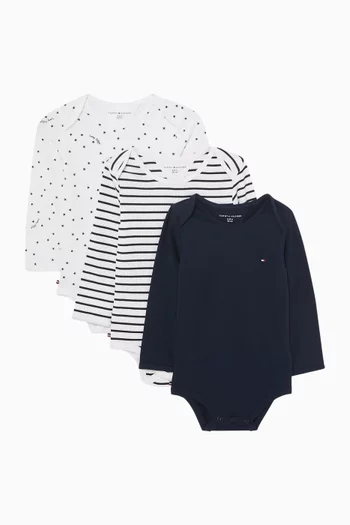 Long-sleeve Bodysuits in Cotton-jersey, Set of 3