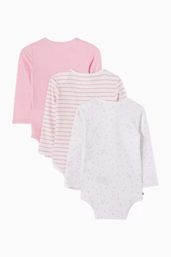 Long-sleeve Bodysuits in Cotton-jersey, Set of 3