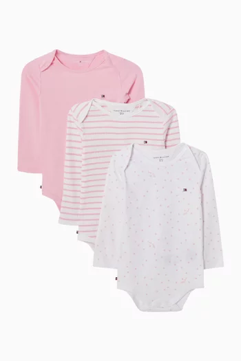 Long-sleeve Bodysuits in Cotton-jersey, Set of 3