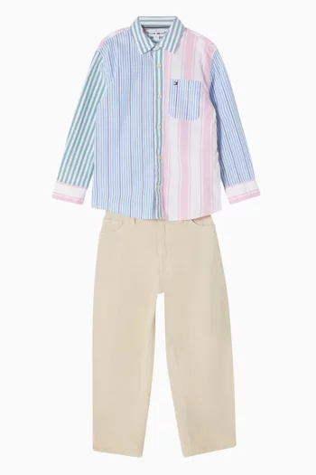 Herringbone Barrel-leg Pants in Twill
