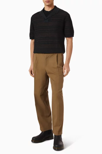 Striped Polo Shirt in Open-knit