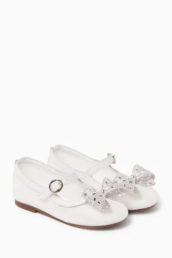 Crystal Bow Ballerinas in Leather