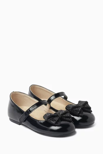 Crystal-bow Ballerina Flats in Patent Leather