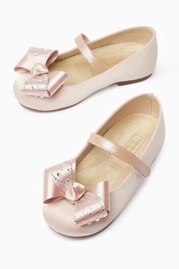 Crystal-bow Ballerina Flats in Satin
