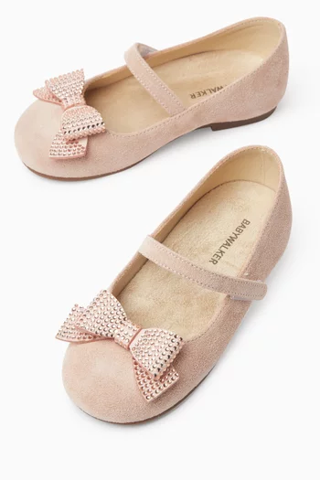 Crystal-bow Ballerina Flats in Suede