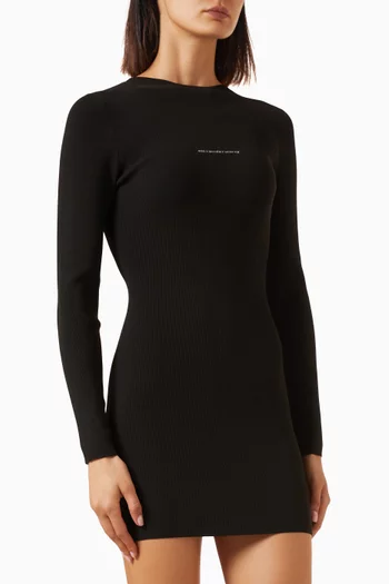 Logo Print Ribbed Knit Mini Dress