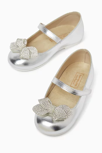 Crystal-bow Ballerina Flats in Leather