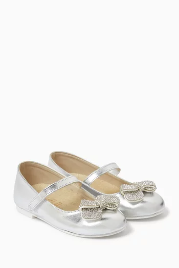 Crystal-bow Ballerina Flats in Leather