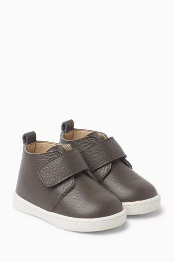 Velcro-strap Boots in Leather