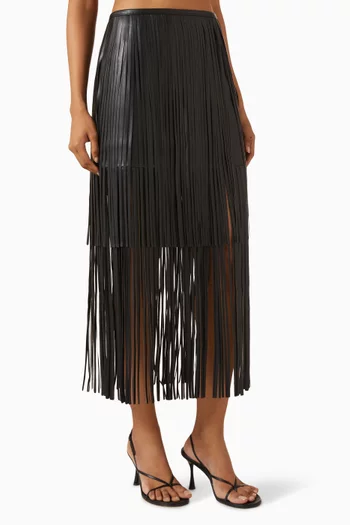 Justo Fringe Skirt in Faux Leather