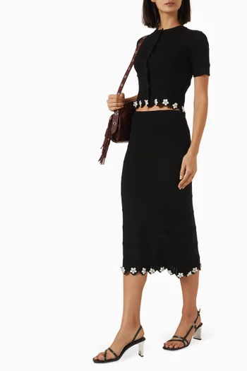 Flower-appliqué Knit Skirt in Viscose Blend