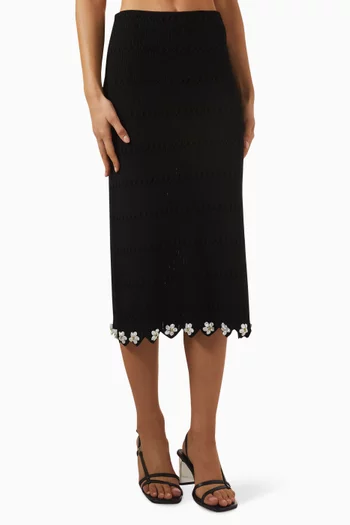 Flower-appliqué Knit Skirt in Viscose Blend