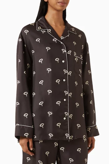 Floral Print Pyjama Shirt in Silk Twill