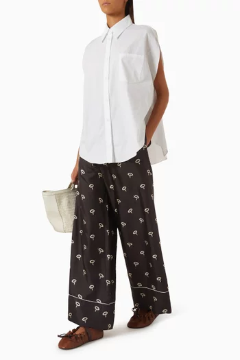 Embroidered Wide-leg Pants in Silk