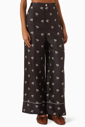 Embroidered Wide-leg Pants in Silk