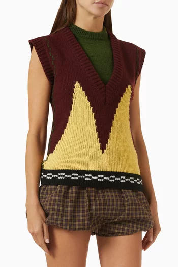 Layered Intarsia Vest in Wool