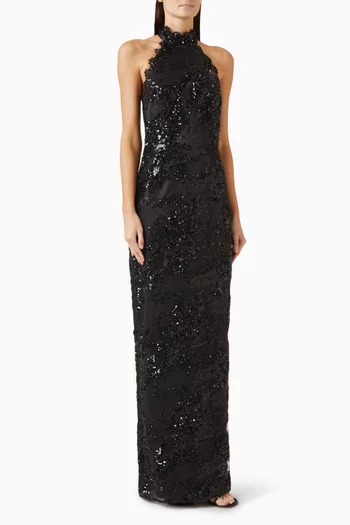 Beau Sequinned Halter Gown