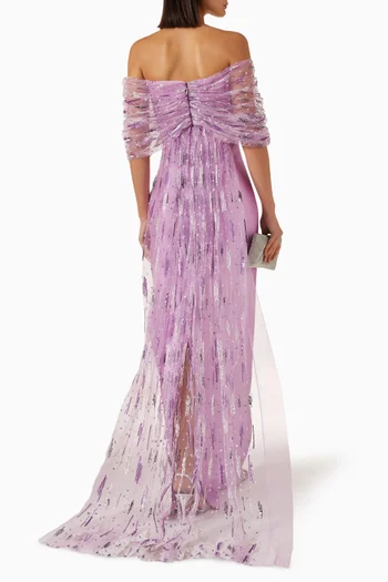 Rosetra Embellished Cape Gown in Satin