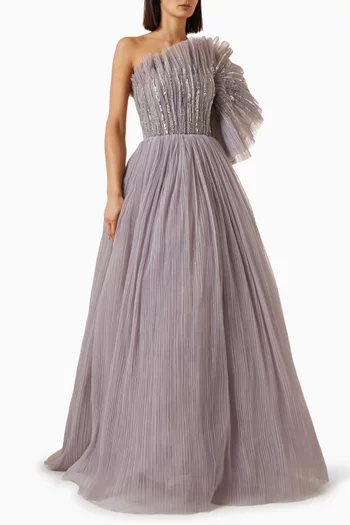 Lumirea Embellished One-shoulder Gown in Tulle