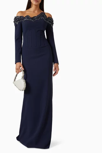 Liam Embellished Gown in Crepe