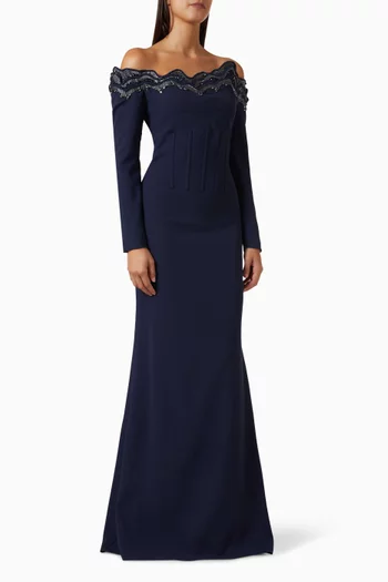 Liam Embellished Gown in Crepe