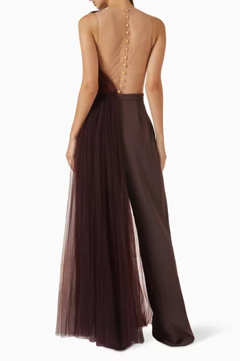 x Pronovias Taketa Pleated-overlay Jumpsuit