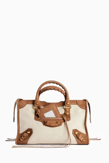 Small Le City Bag in Linen Canvas & Waxed Suede
