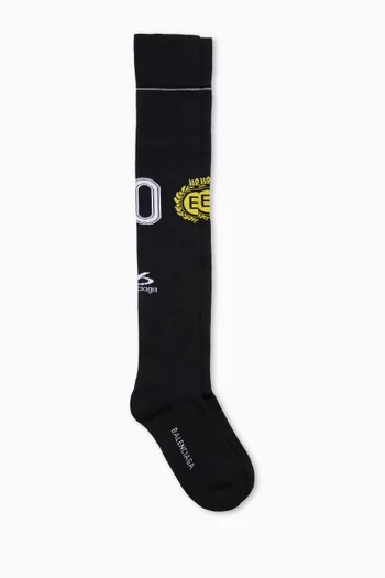 Naval Crest Long Socks in Stretch-cotton