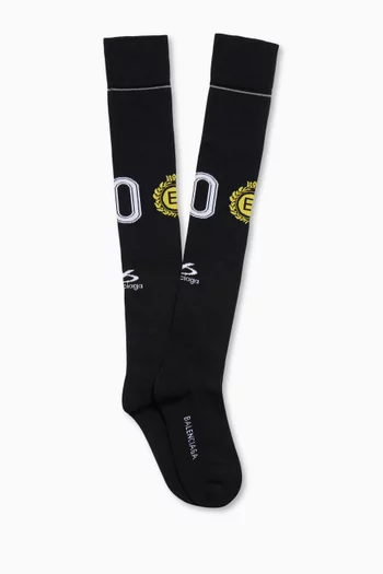 Naval Crest Long Socks in Stretch-cotton