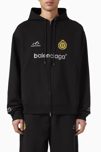 Oversized Soccer Zip Hoodie in Cotton Fleece