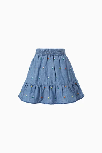 Embroidered Skirt in Organic Cotton Denim