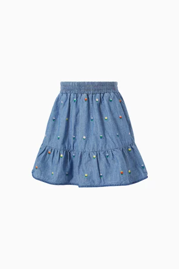 Embroidered Skirt in Organic Cotton Denim