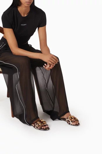 Embellished Slides in Leopard-printed Satin