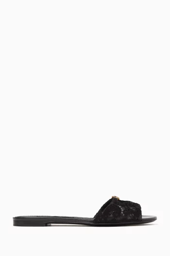DG Flat Slides in Lace & Patent Leather