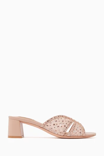 CESCA MULE WITH WIDE CROSS-STRAPS EMBELLSIHED IN CRYSTALS AND LOW BLOCK HEEL IN 50MM:Light/Pastel Pink:40|219820682