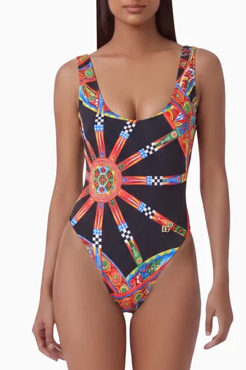 Carretto-print One-piece Olympic Swimsuit