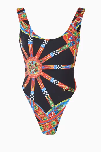 Carretto-print One-piece Olympic Swimsuit