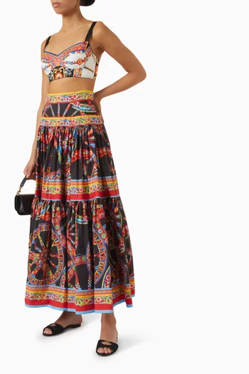 Carretto-print Maxi Skirt in Cotton-poplin