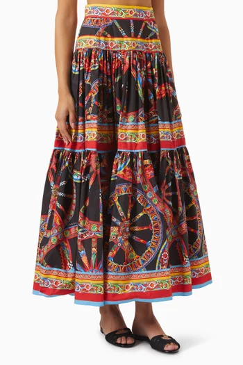 Carretto-print Maxi Skirt in Cotton-poplin