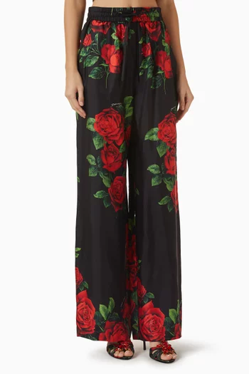 Rose-print Vanity Pants in Silk