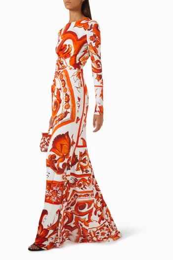 Majolica-print Maxi Dress in Organzine Silk