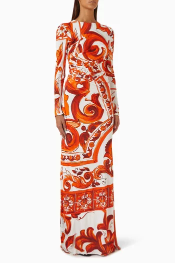 Majolica-print Maxi Dress in Organzine Silk