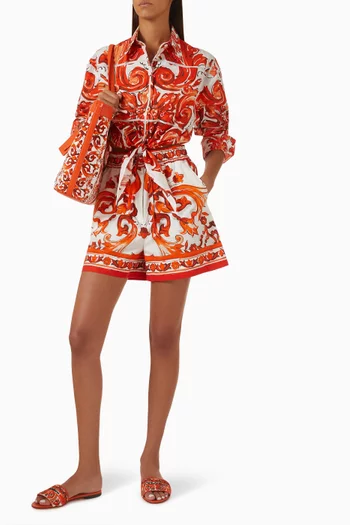 Majolica-print Bermuda Shorts in Cotton Poplin