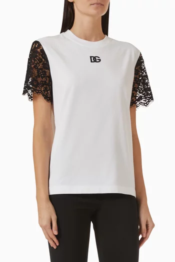 Logo-embroidered Bow T-shirt in Stretch Cotton