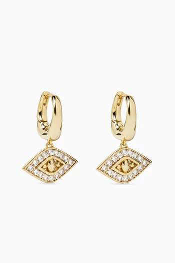 Evil Eye Crystal Drop Earrings in 18kt Gold-plated Metal