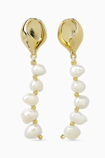 Mipos Pearl Charm Drop Earrings in 18kt Gold-plated Metal
