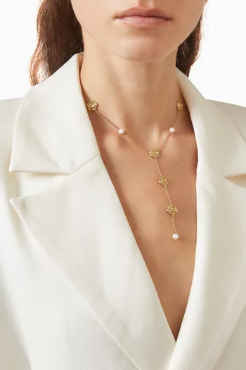 Long Rose Lariat Necklace in 18kt Gold-plated Metal