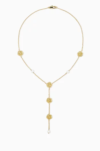 Long Rose Lariat Necklace in 18kt Gold-plated Metal