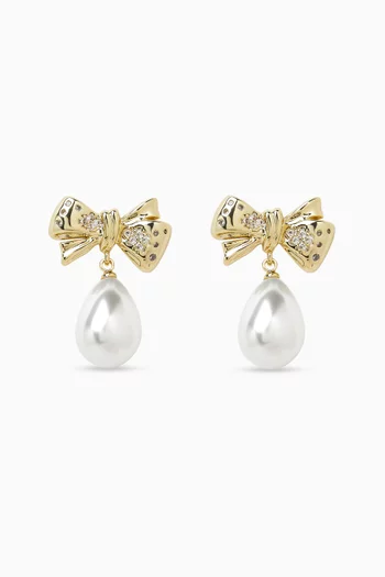Bow Pearl Earrings in 18kt Gold-plated Metal