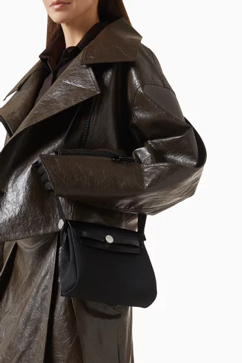 Unused Mini Herbag in Toile & Hunter Leather